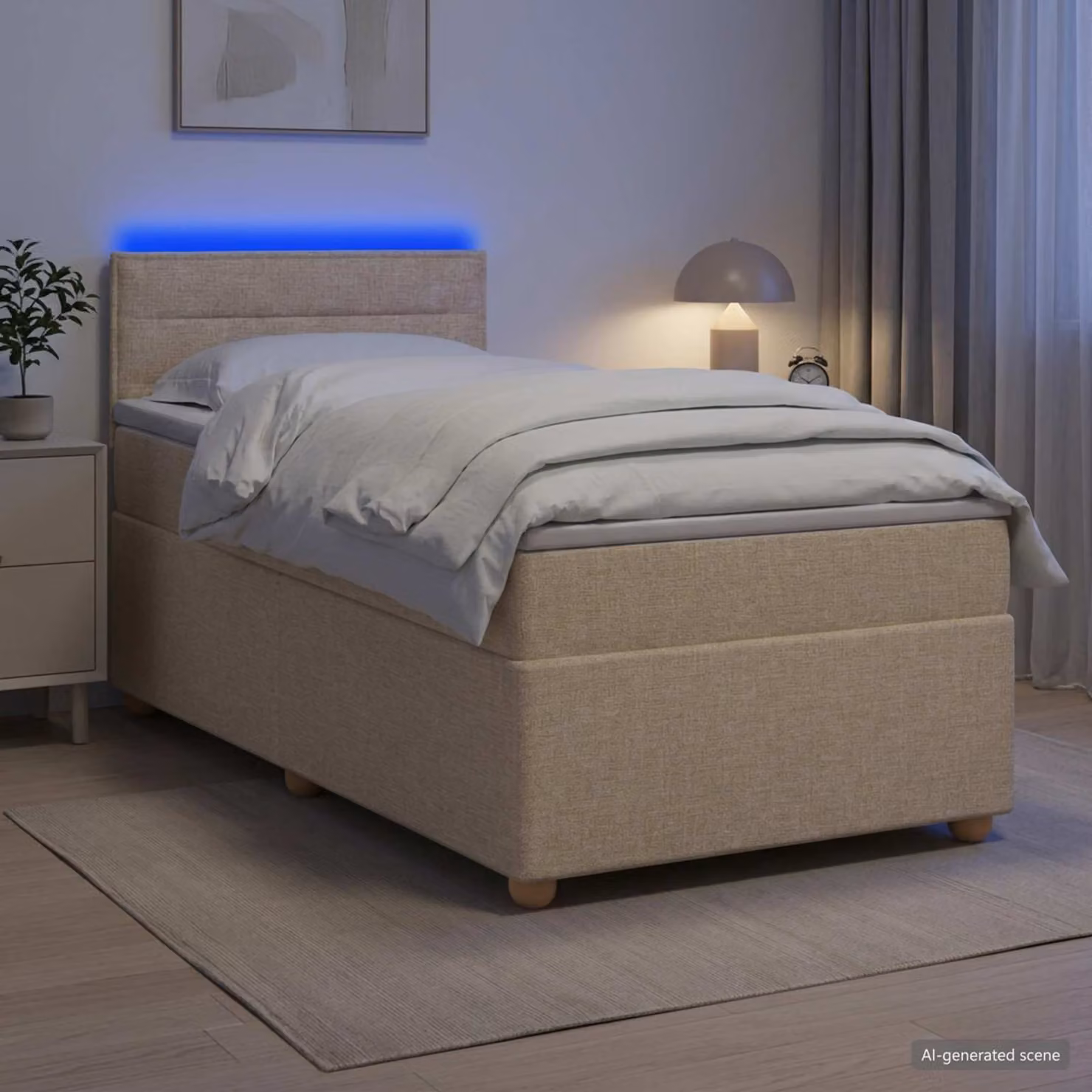 Letto box spring con materasso ibrido vidaXL in tessuto beige L 80 cm x P 200 cm