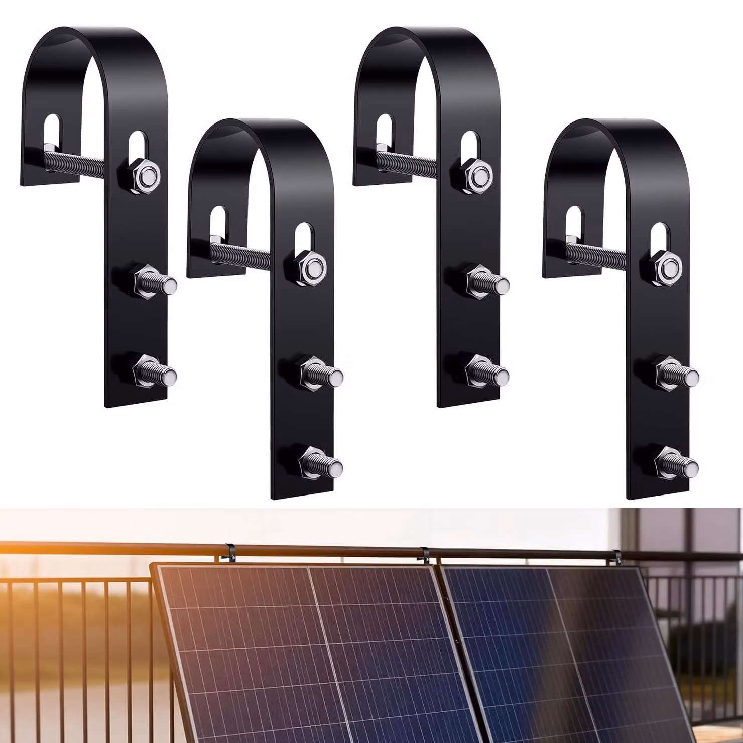 Set di 4 ganci solari in acciaio inossidabile per balconi, tetti, garage, camper, barche – colore nero