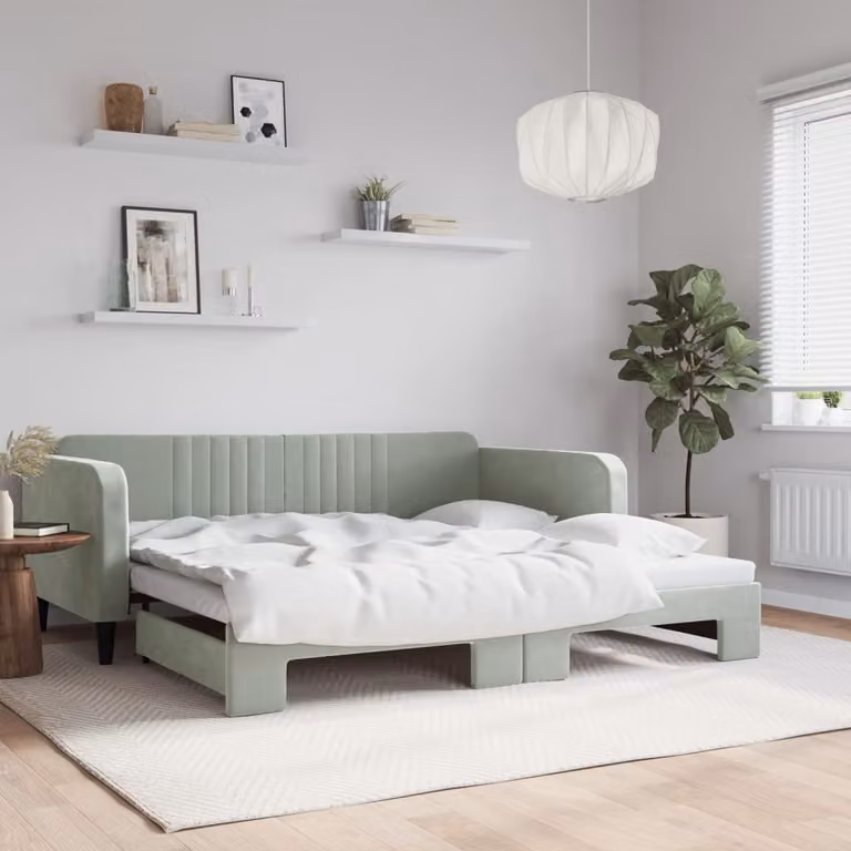 vidaXL Divano Letto Moderno in Velluto con Letto Estraibile, Grigio o Verde, L/P/H: 223 x 100 x 75 cm