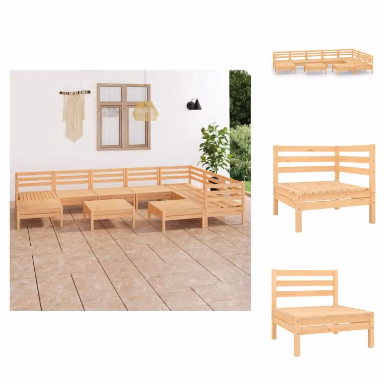 vidaXL Set da salotto da giardino 10 pezzi in pino massiccio - Set di mobili da giardino