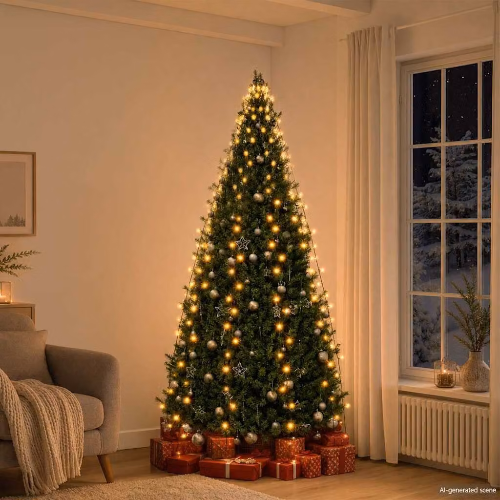 Rete di luci LED vidaXL per albero di Natale, 250 LED, Bianco Caldo, 250 cm