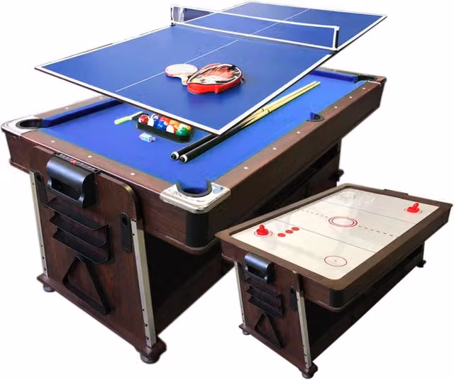 Tavolo da biliardo multi-gioco Simbashopping da 7 piedi con Air Hockey e Ping Pong, colore blu, con piano reversibile e struttura in MDF