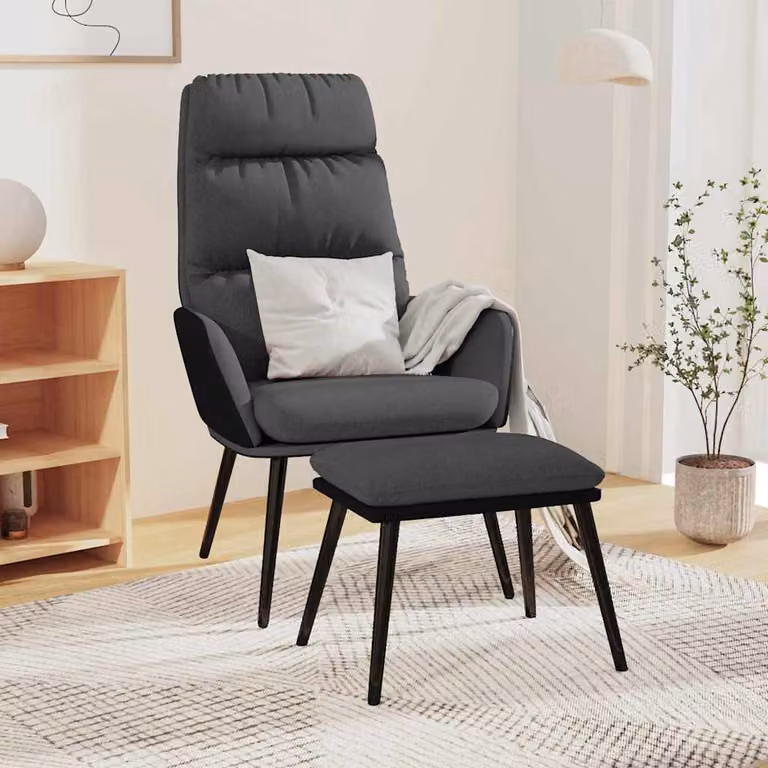 vidaXL Poltrona Relax con Sgabello Grigio in Tessuto e Similpelle