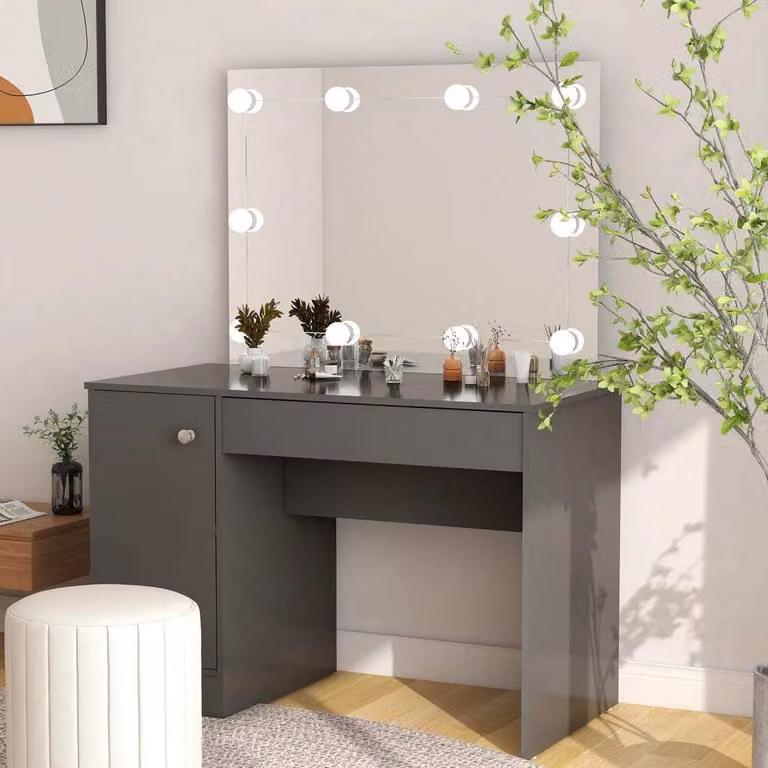 The Living Store Comodino con illuminazione LED 110x55x145 cm MDF Grigio