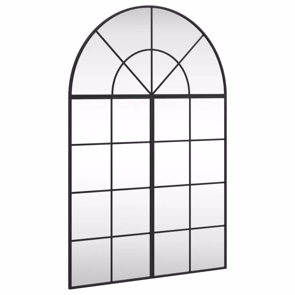 Specchio da Parete ad Arco vidaXL in Metallo e Vetro Nero L: 120 cm, H: 80 cm – 2
