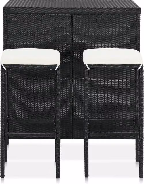 Set da Bar 3 pz vidaXL in Polyrattan Nero e Bianco con Piano Rettangolare – 1