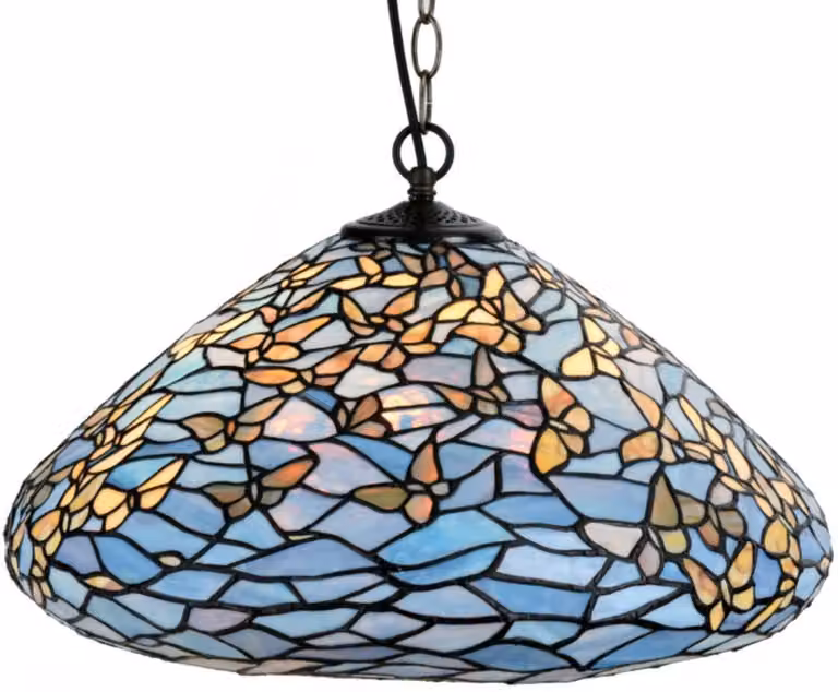 Casa Padrino lampada a sospensione Tiffany farfalle blu / multicolore Ø 50 x H. 135 cm - Lampada a sospensione composta da numerosi pezzi di mosaico di vetro
