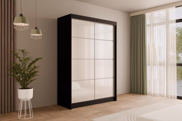 Armadio ALTDECOR con ante scorrevoli Lacobel, guide a sfere e binari in alluminio - PEKA3 - 120 cm Nero / Bianco