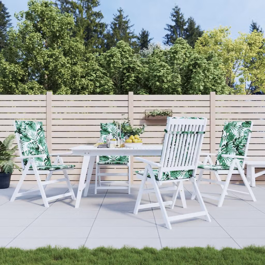 Set di 4 cuscini per sedia con schienale alto vidaXL, motivo foglie, colore verde, in tessuto resistente all'acqua e ai raggi UV con imbottitura in schiuma