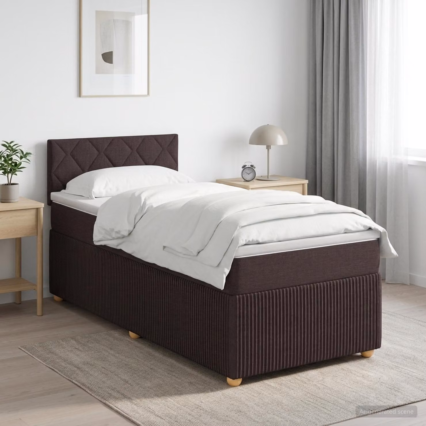 Letto box spring con materasso vidaXL in tessuto marrone e bianco, L/P/H: 90 x 200 x 100,5 cm