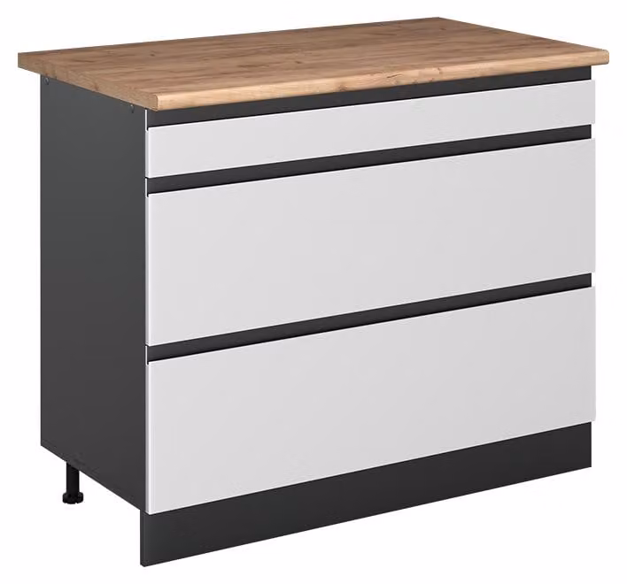 Mobiletto base per cucina Vicco R-Line Bianco/Antracite 100 cm piano di lavoro Rovere dorato, Model 71568