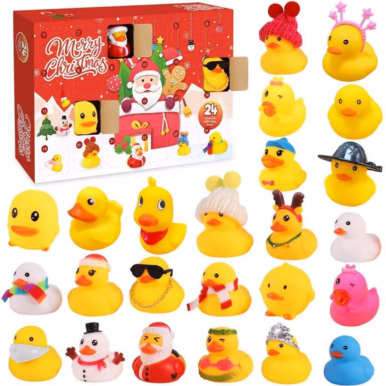 Calendario dell'Avvento a forma di anatra, 2025, confezione da 24 pezzi. Set regalo per Natale con anatre che fanno il verso