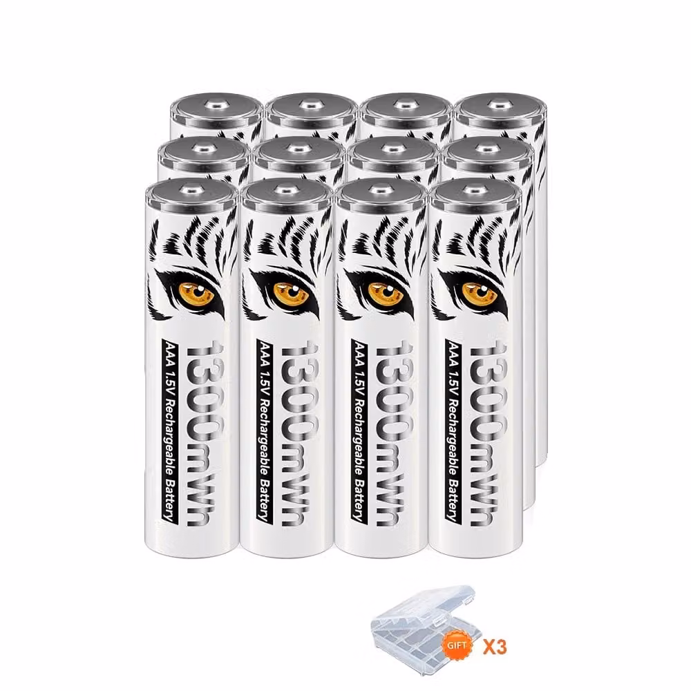 Batterie AAA ricaricabili agli ioni di litio, capacità di 1300 mWh, caricabatterie rapido con porta USB, confezione da 12 pezzi