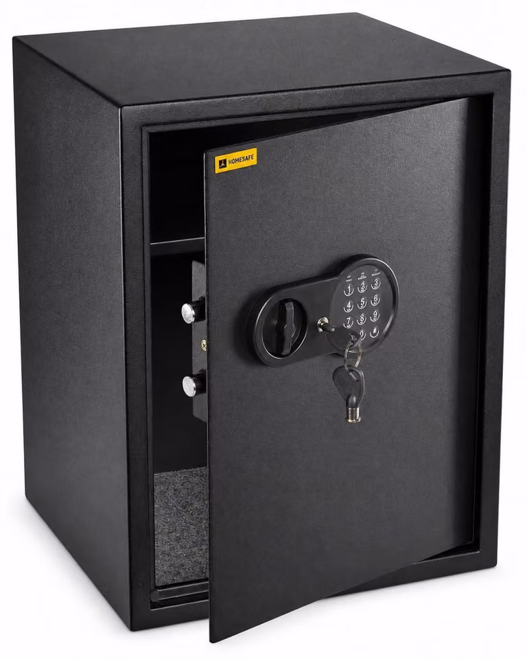 Cassaforte con serratura elettronica, dimensioni 50 x 35 x 35 cm, colore nero opaco effetto carbonio