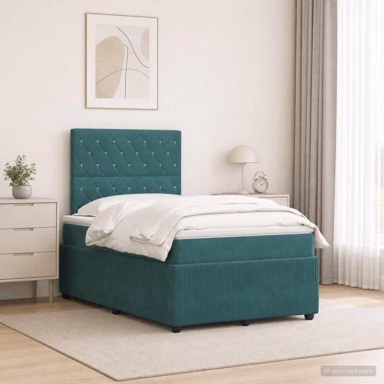 Maison Exclusive - Letto boxspring a LED con materasso verde scuro 120 x 200 cm in velluto