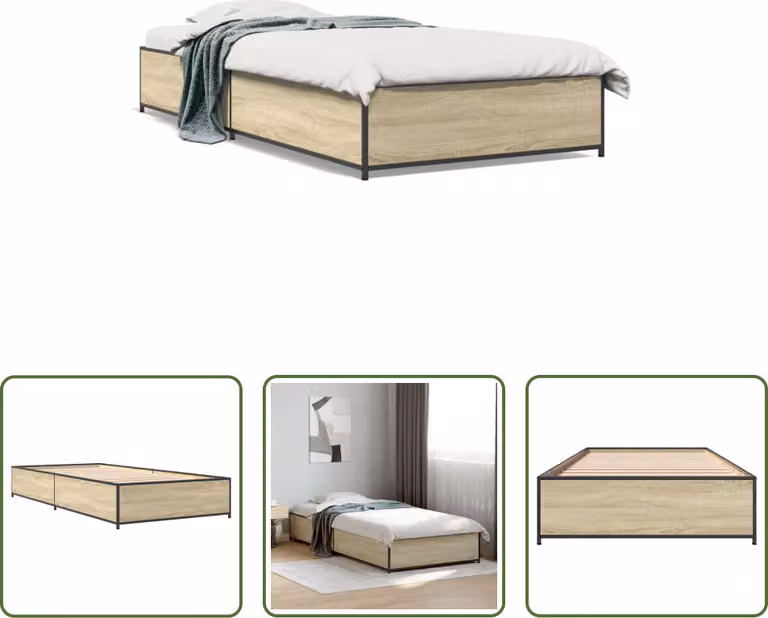 The Living Store Struttura letto rovere Sonoma 75x190 cm in legno e metallo