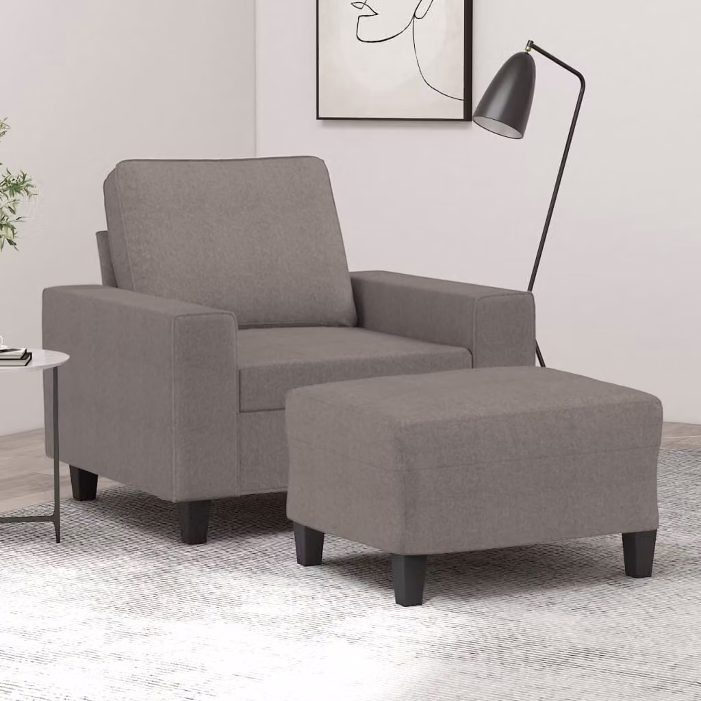 Poltrona con Poggiapiedi vidaXL in Tessuto Beige e Grigio per Soggiorno