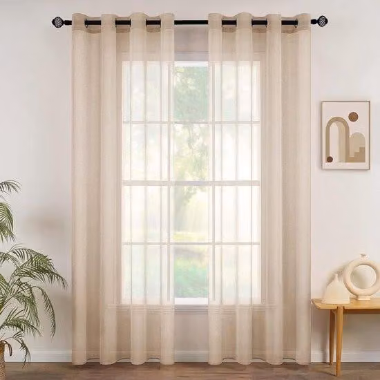 oCreon Tende in voile trasparente 140x270 cm - Cachi chiaro - 2 pannelli - Occhielli morbidi