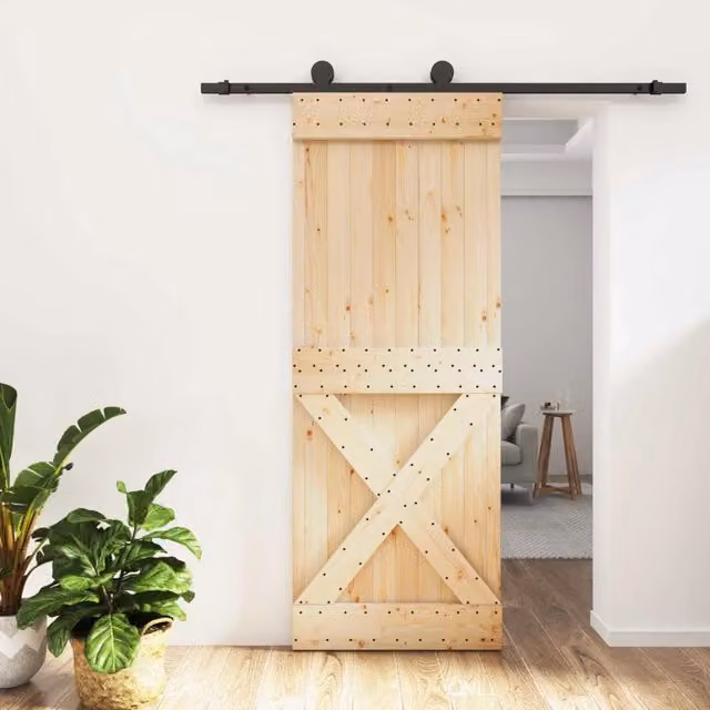 Porta scorrevole moderna vidaXL in legno e acciaio, colore marrone e nero, L: 80 cm, H: 210 cm