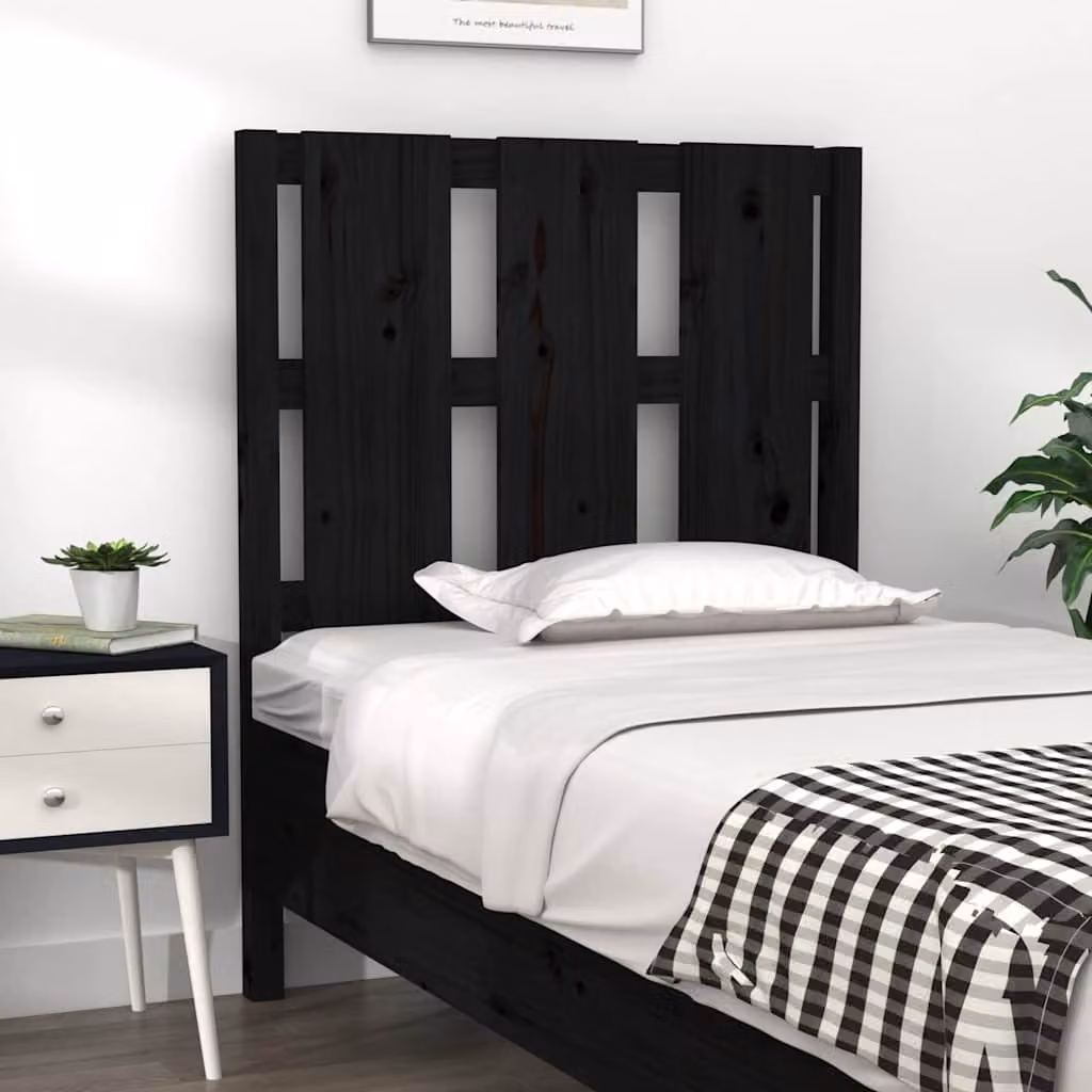Testiera per letto vidaXL in legno massello di pino nero, L 80,5 cm x P 4 cm x H 100 cm