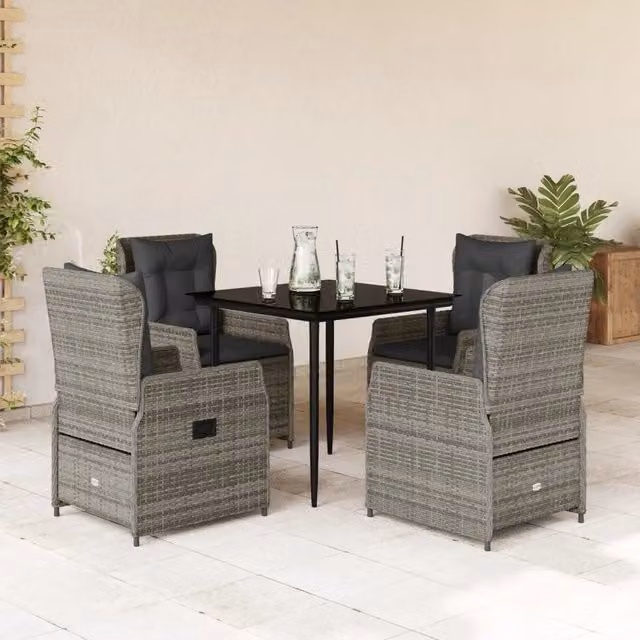 Set da Pranzo da Giardino 5 pz con Cuscini in Polyrattan Grigio 3262855