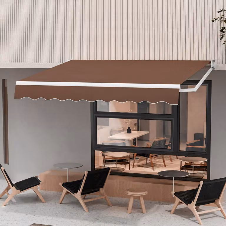 Tenda da sole retrattile Costway in alluminio e poliestere impermeabile con manovella, Marrone, L: 245 cm, H: 200 cm