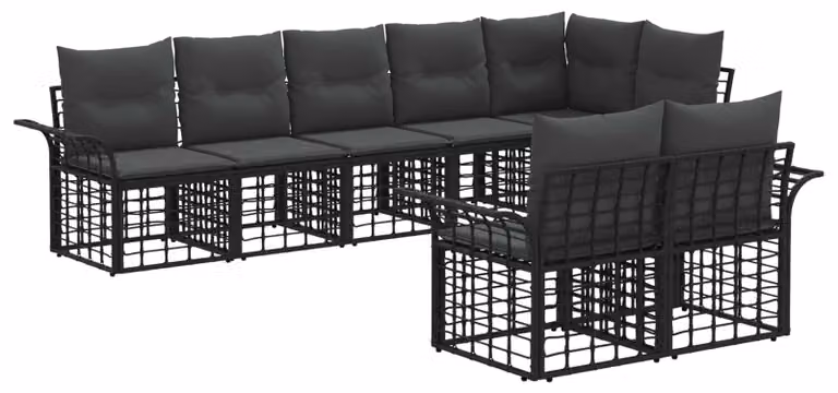 Set di divani da esterno 8 pcs Nero e Grigio scuro polyrattan