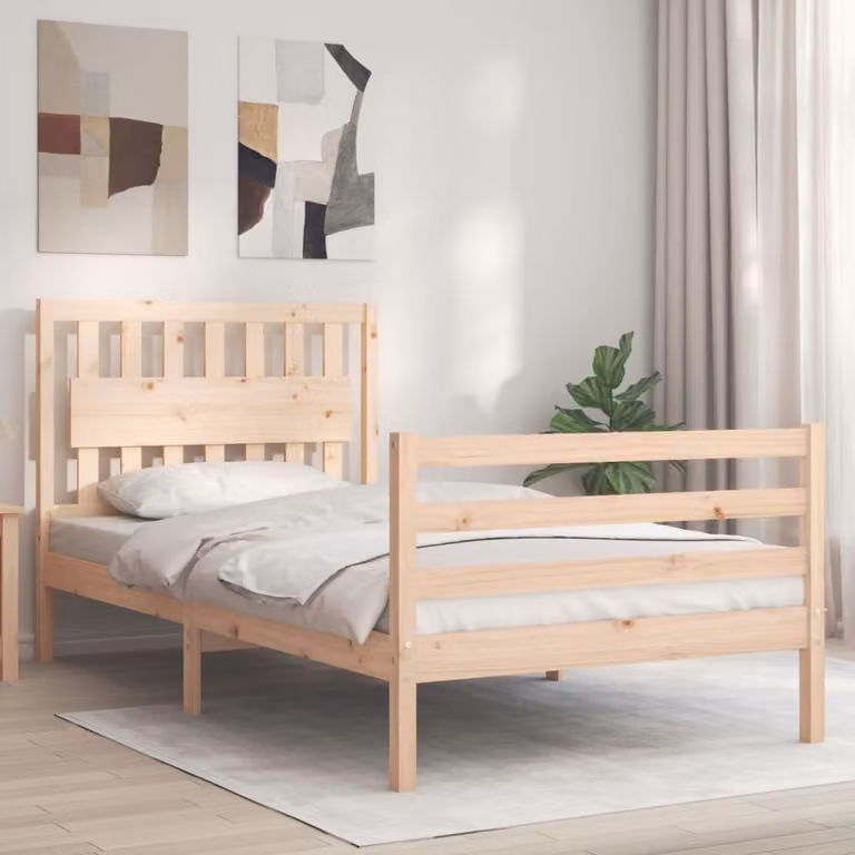 The Living Store Letto in legno massiccio con testiera 100x200 cm