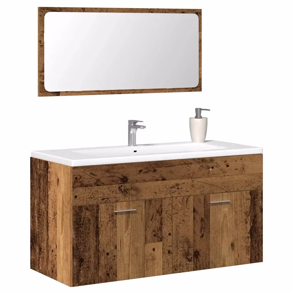 Armadio da Bagno con Specchio Design In in Legno Multistrato Marrone Antico, Appeso a Parete – 2