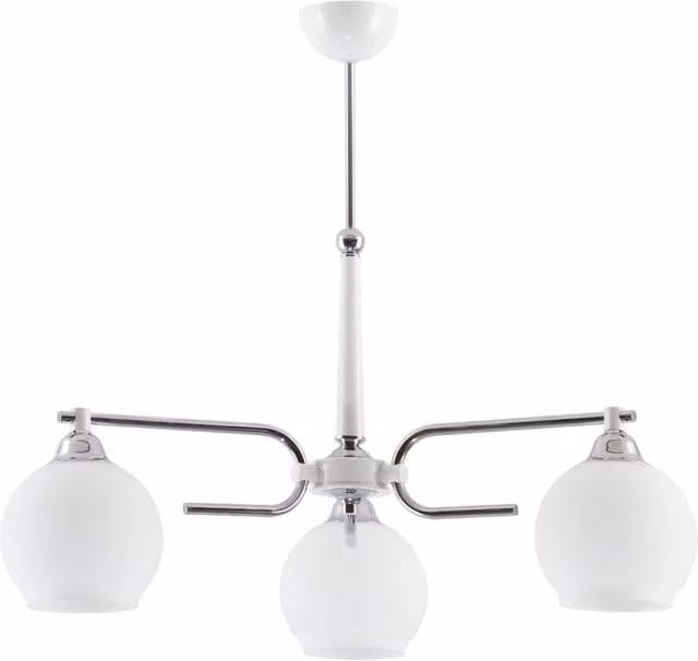 Lampada a sospensione Axel Jupiter con 3 luci in vetro e metallo bianco e cromo, dimmerabile, attacco E27