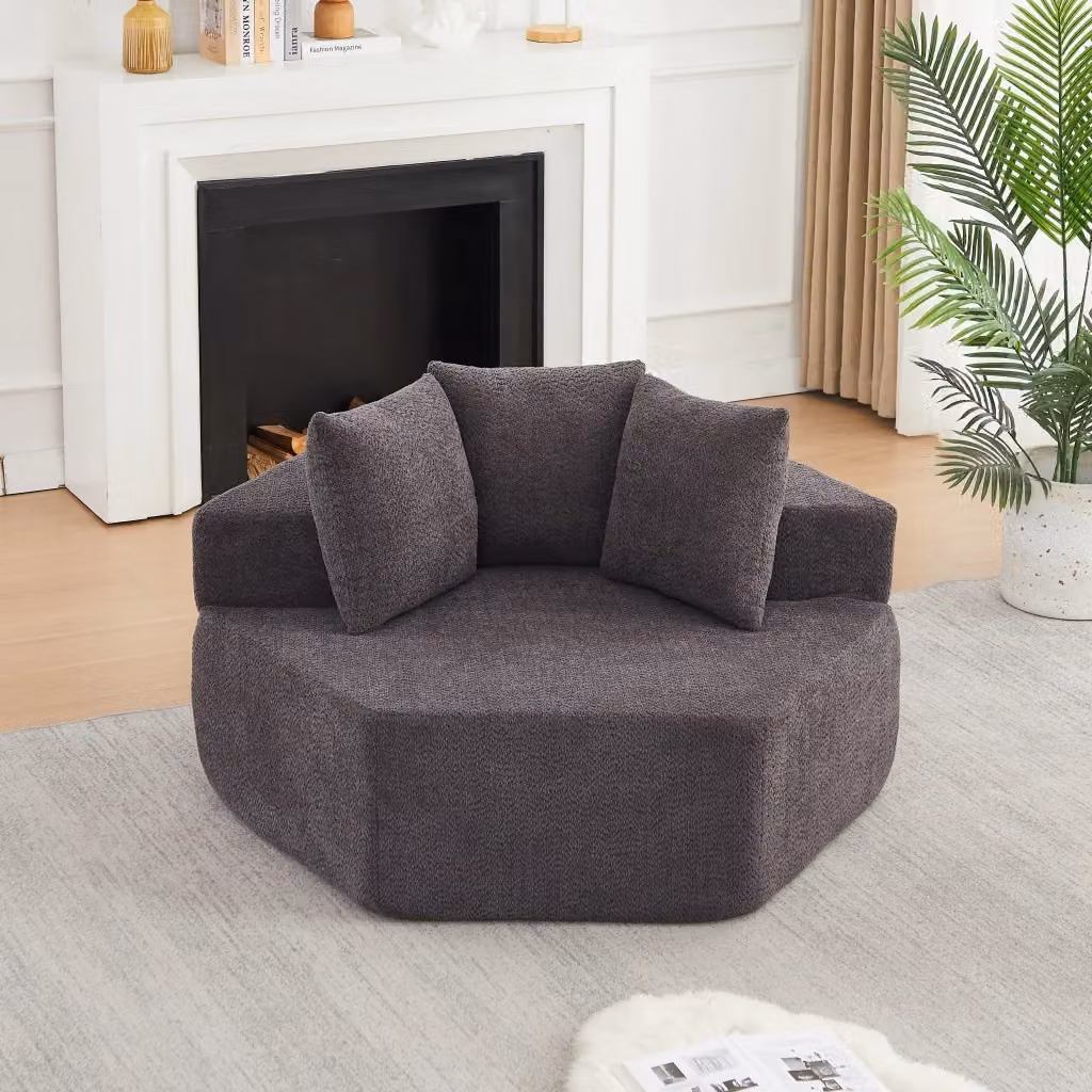 Poltrona modulare esagonale OKWISH in tessuto grigio per soggiorno moderno – 2