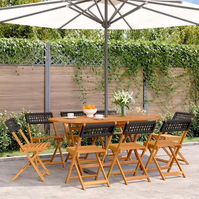 Sedie pieghevoli, 8 pezzi, in polyrattan nero e legno massello 3214594