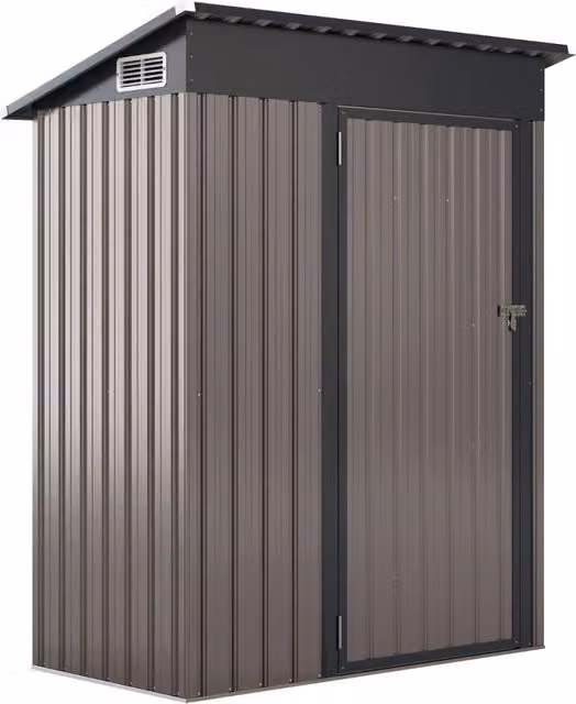 Casetta da giardino con design a tetto inclinato venti d'aria, Capanno da esterno 150x90,5x185cm Grigio-Casette da giardino