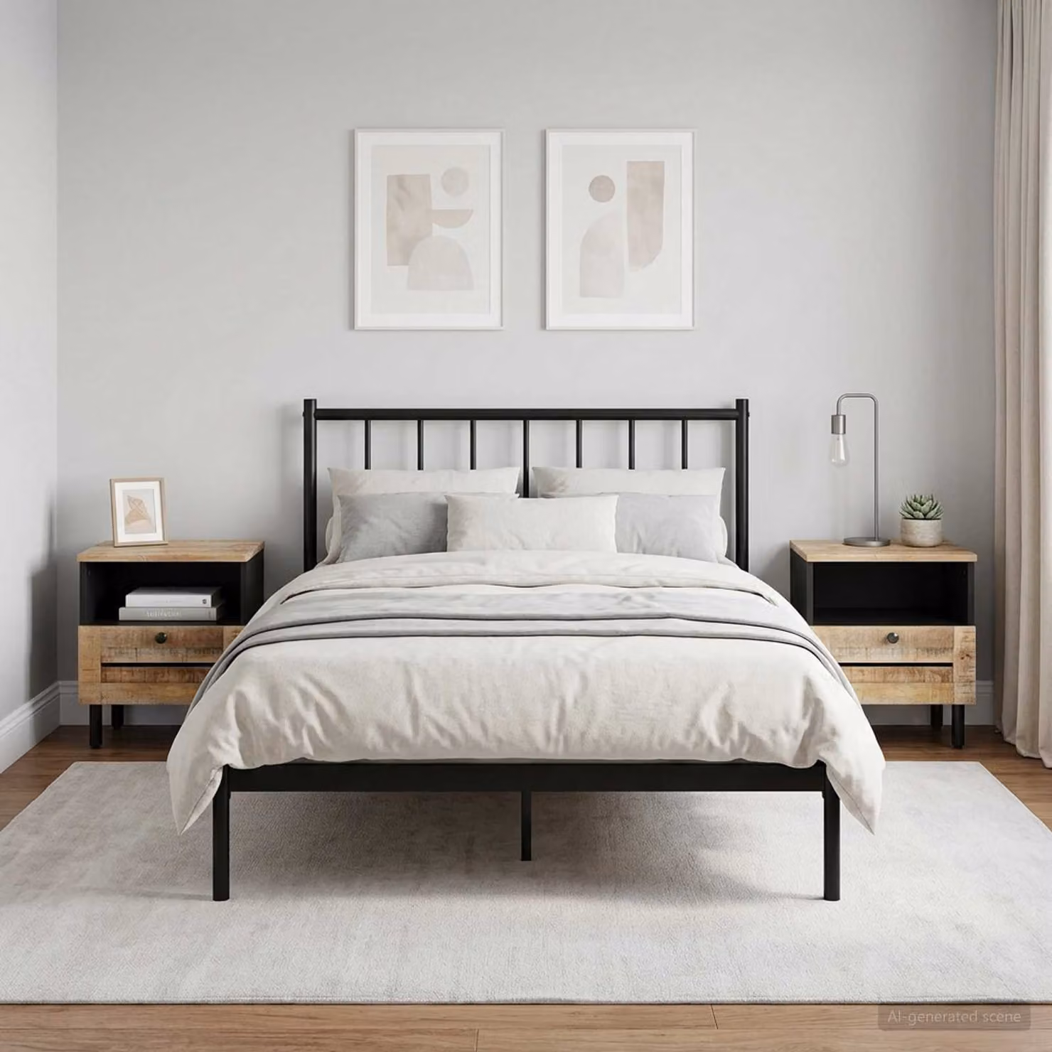 Set di 2 comodini vidaXL in legno di mango massello naturale, stile moderno, L 40 cm x P 33 cm x H 46 cm