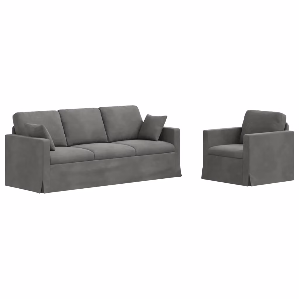 Set di 2 divani vidaXL a forma di L in velluto grigio e nero con struttura in metallo e cuscini inclusi – 2