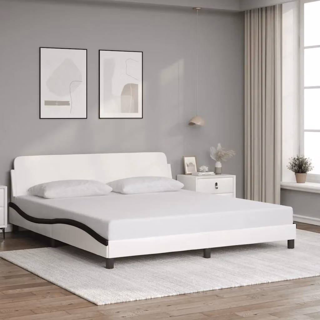 Letto matrimoniale Dover in similpelle bianco e nero L 180 x P 200 cm – 2