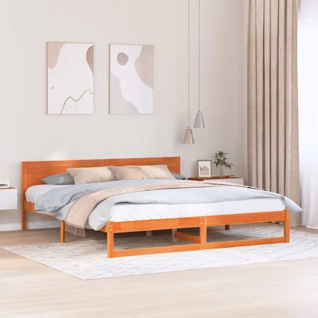Struttura del letto-Giroletto Marrone cerato 200 x 200 cm Pino massello 920260