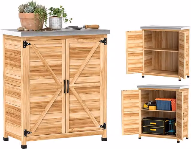 Casetta da Giardino XYLO in Legno di Abete Naturale con Tetto in Acciaio Zincato L 79 x P 43 x H 92 cm