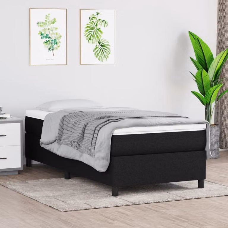 The Living Store Letto Boxspring nero 90x200 cm in tessuto