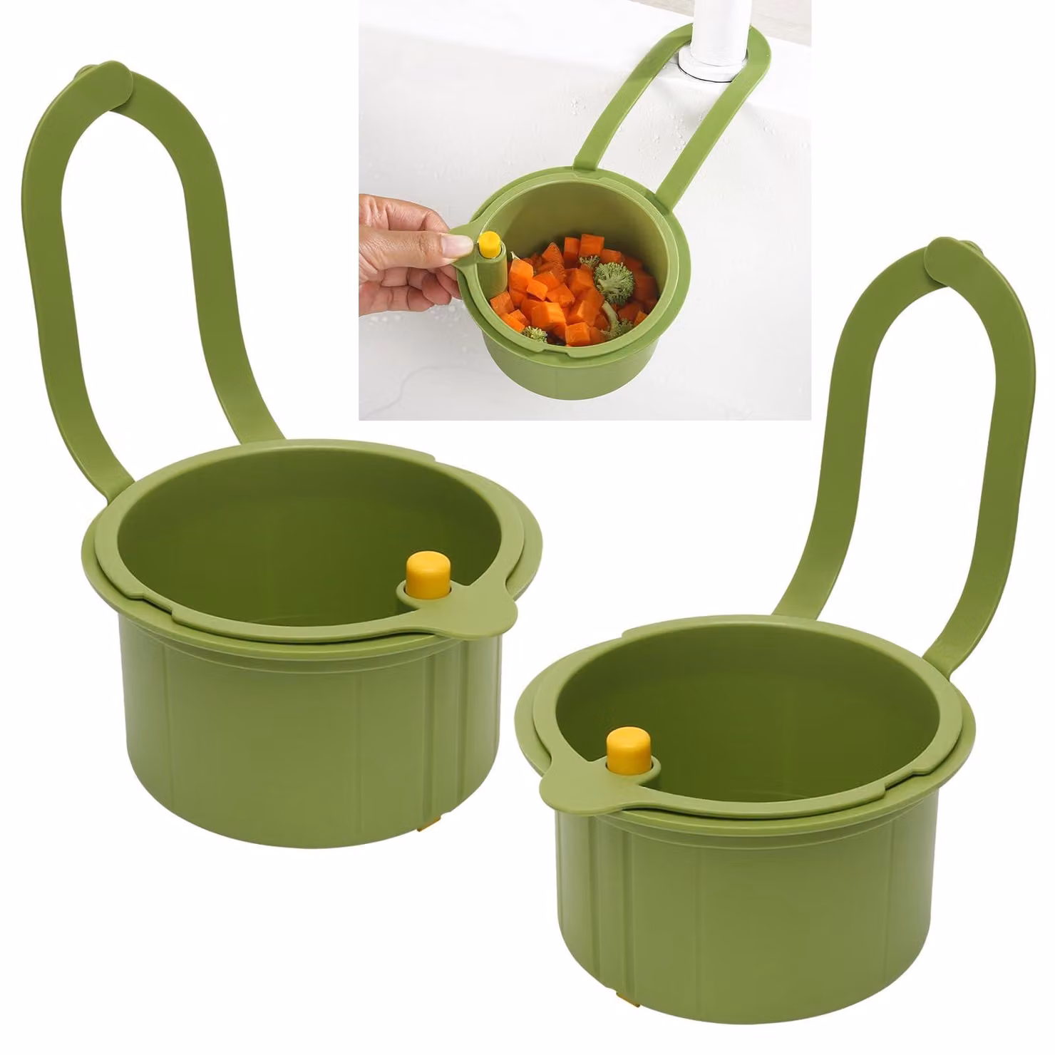 Set di 2 cestelli filtranti per lavello, autopulenti, in plastica, colore verde
