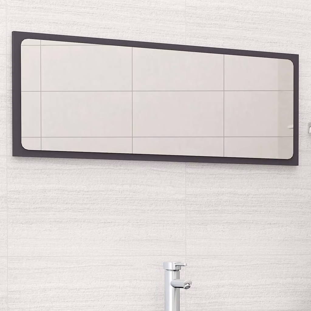 Specchio da bagno moderno vidaXL in legno multistrato grigio, L: 100 cm, P: 1,5 cm, H: 37 cm