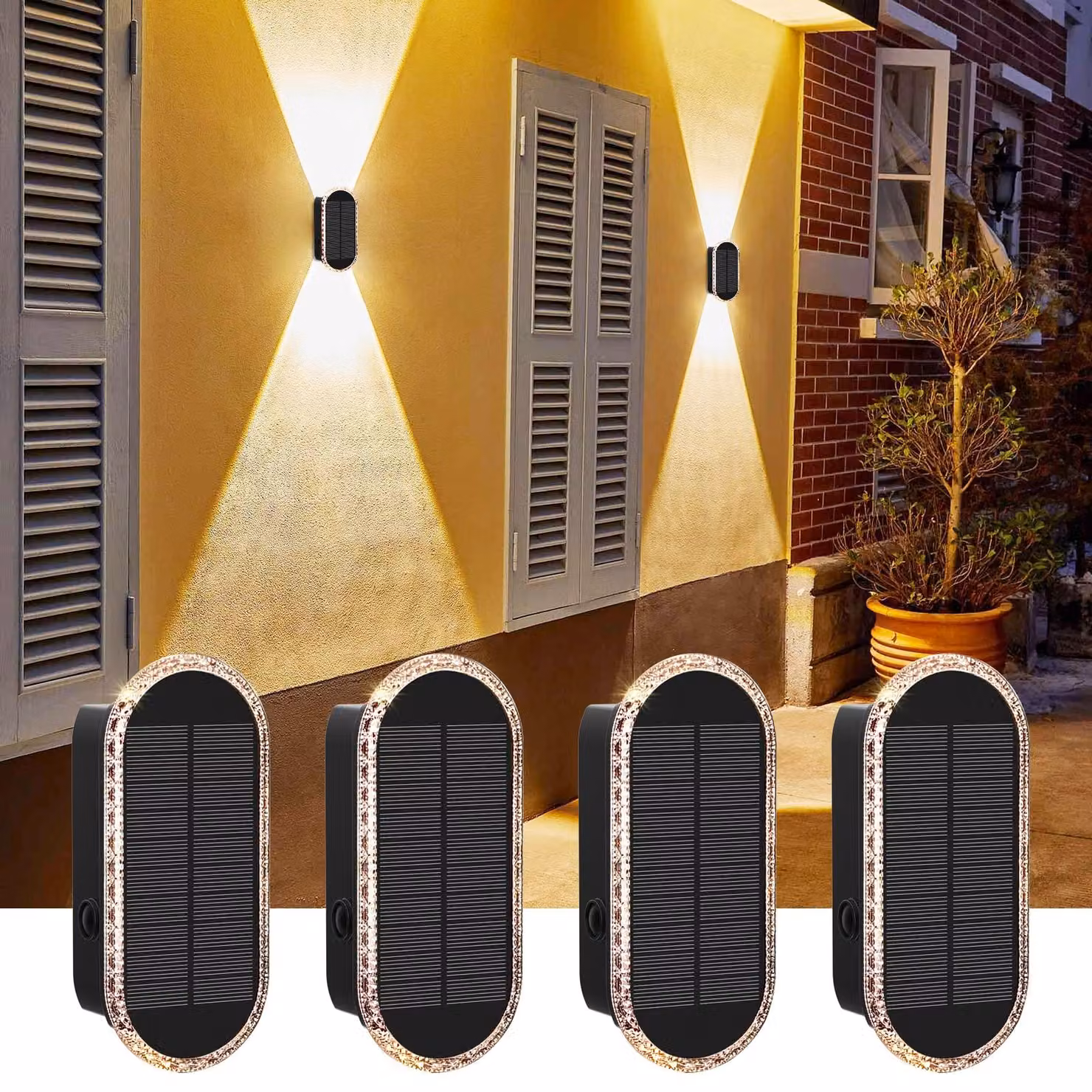 Lampada solare a LED, set da 4 pezzi, 3 modalità di illuminazione, impermeabile, colore nero