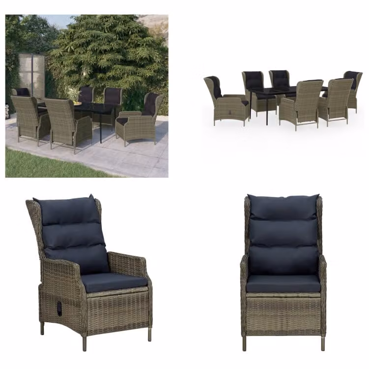 vidaXL Set da pranzo da giardino 7 pezzi marrone - Set da pranzo da giardino - Set da pranzo in poly rattan - Set da pranzo per esterni