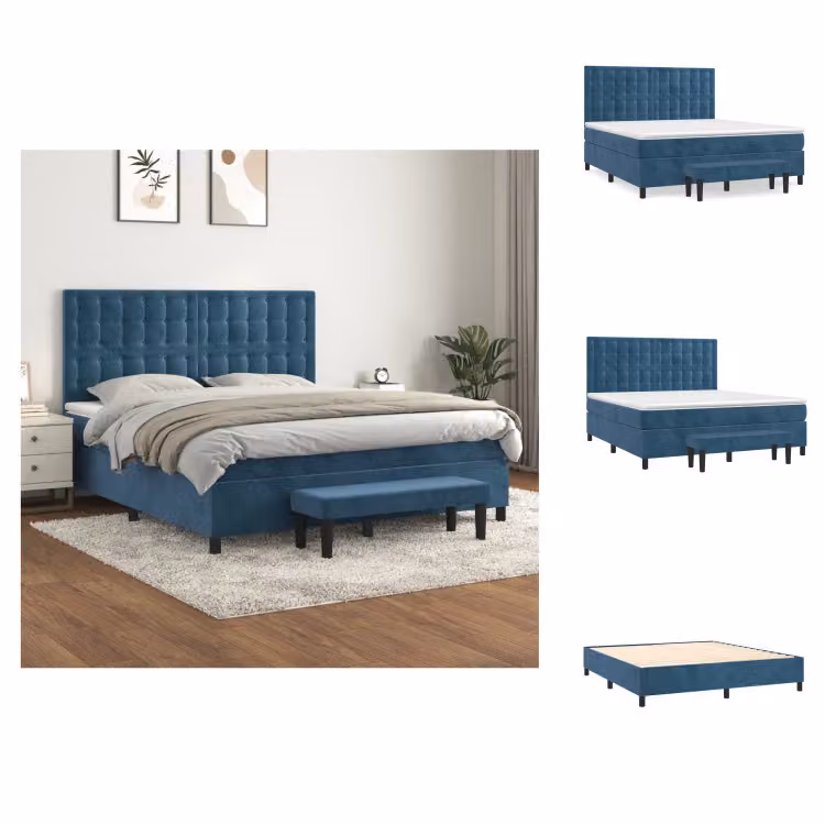 vidaXL Letto a molle con materasso blu scuro 160x200 cm in velluto - Letti e strutture letto