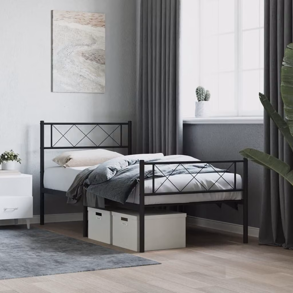vidaXL Giroletto in metallo nero con testiera e pediera L/P/H: 200 x 90 x 95 cm