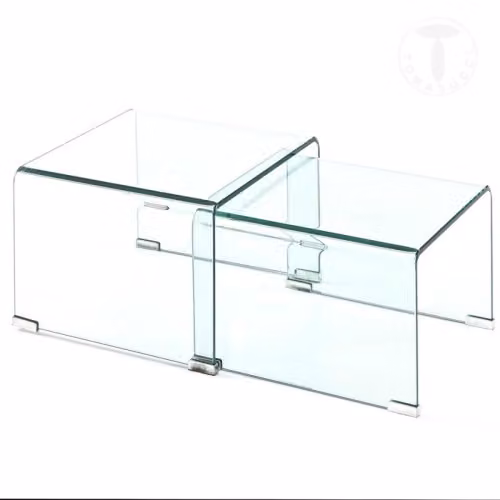 Set di 2 tavolini Cristaldouble in vetro curvato Tomasucci
