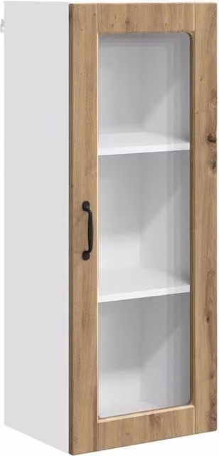 Mobile da parete moderno HELLOSHOP26 per cucina o soggiorno in legno di rovere color marrone e bianco con ante a battente e ripiani interni L/P/H: 40 x 31 x 100 cm