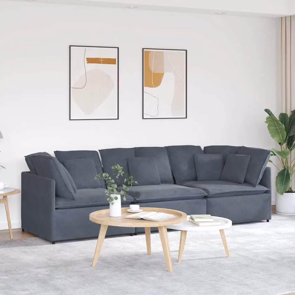 vidaXL Divano Modulare in Velluto Grigio con Cuscini e Struttura in Metallo e Legno