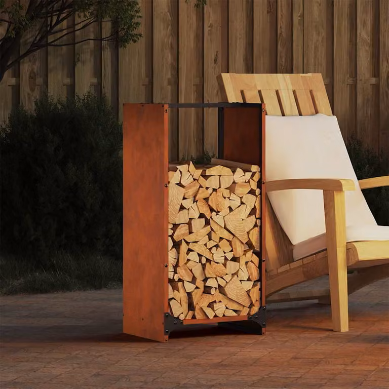 Rastrelliera per legna da ardere vidaXL in acciaio corten, marrone e argento, L/P/H: 40 x 30 x 80 cm