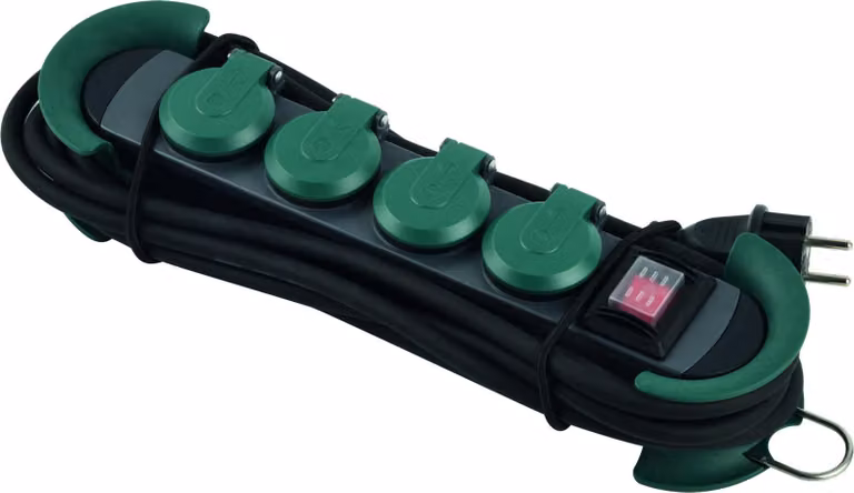 Bachmann HOOK Outdoor - Presa multipla - Connessioni di uscita: 4 (4 x spina, 2 poli) - Cavo da 4,0 m - verde (500.200)